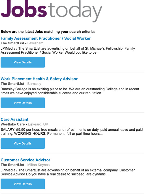 Your daily Job Alert from JobsToday