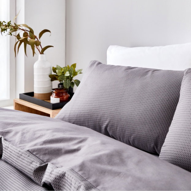 Waffle cotton QB quilt cover set charcoal $38.