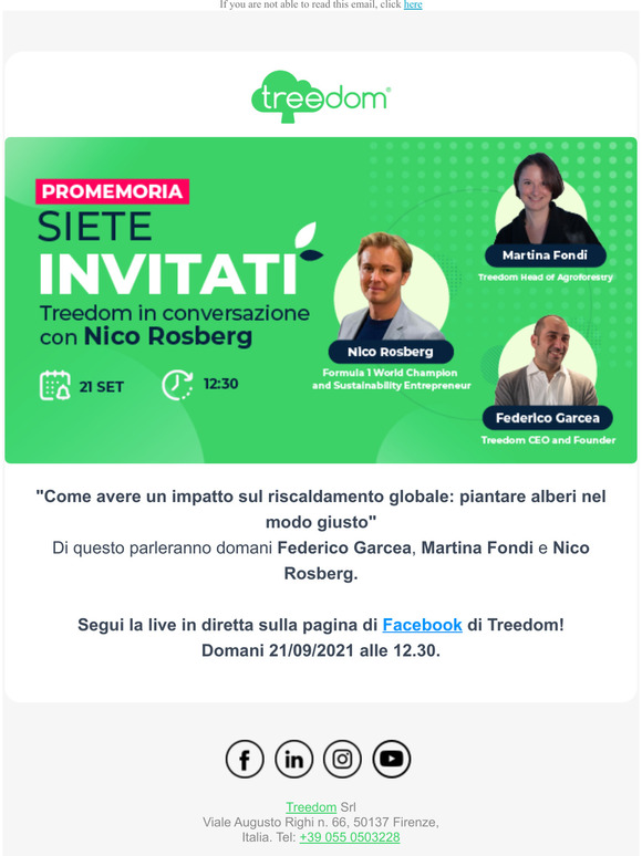  -non perdere la live con Treedom e Nico Rosberg 