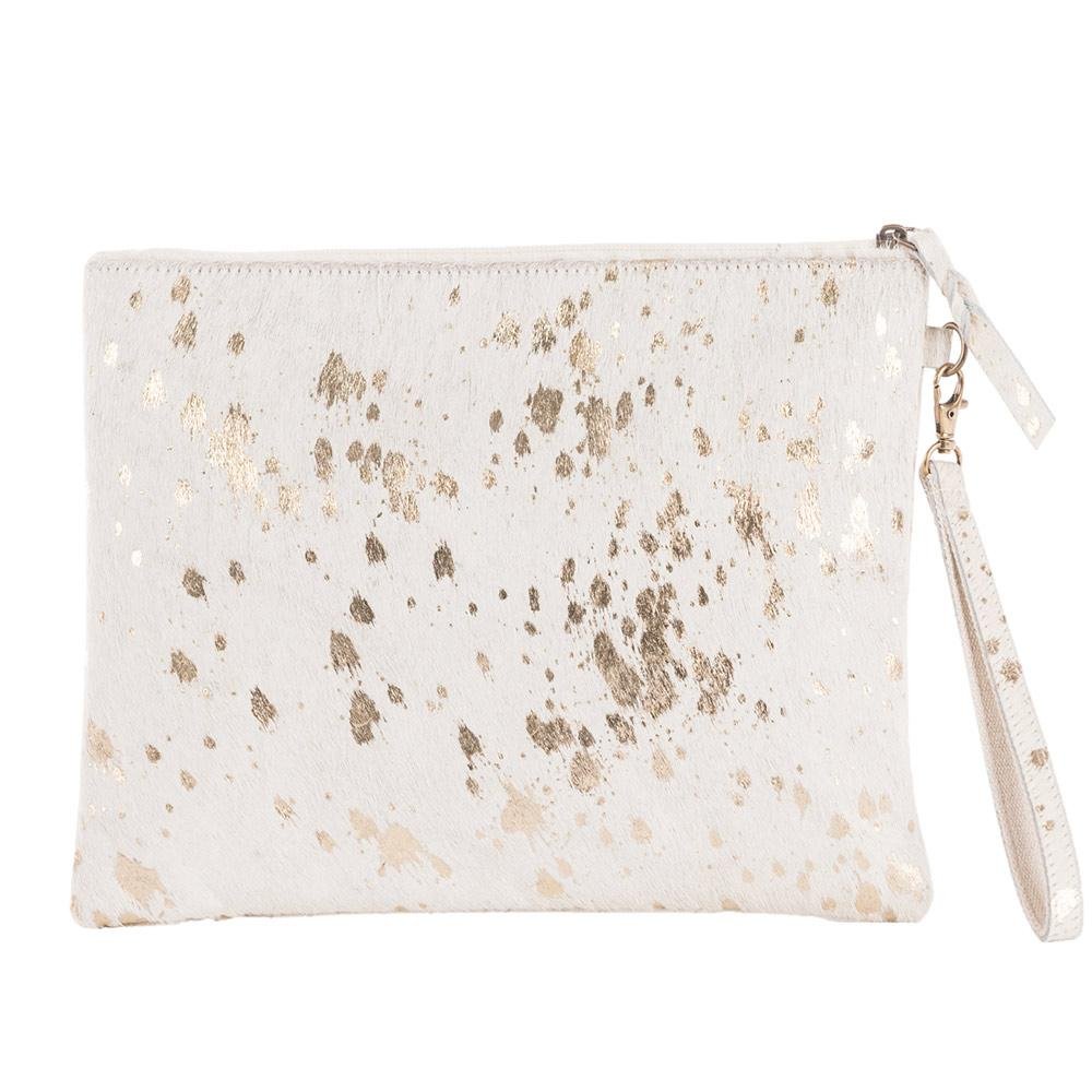 Image of Cream/Gold Metallic Hair on Leather Clutch