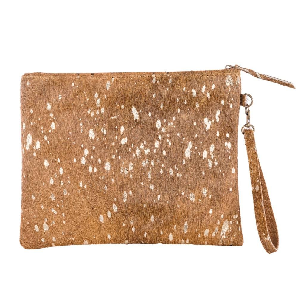 Image of Brown/Gold Metallic Hair on Leather Clutch
