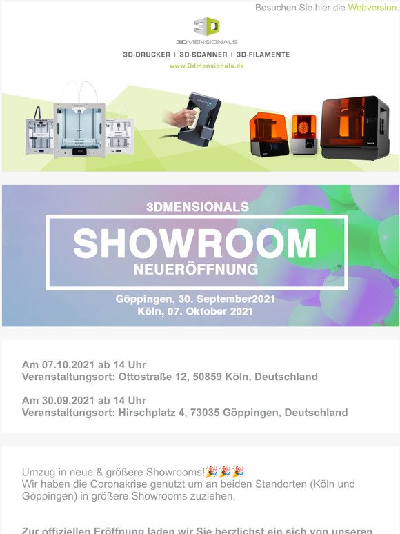 Wir laden Sie ein - Neuer 3D-Drucker Showroom in Gppingen (bei Stuttgart) und Kln!