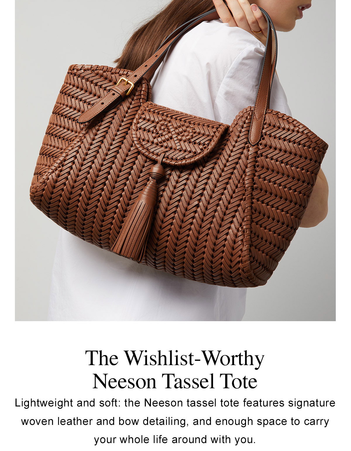 Beige Neeson tassel braided-leather hobo bag