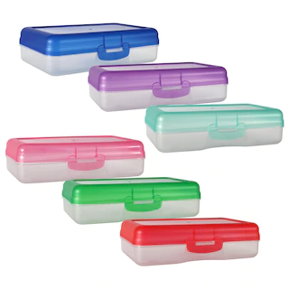 Translucent Plastic Pencil Boxes with Colored Lids, 8.5x5.25x2.375 in.