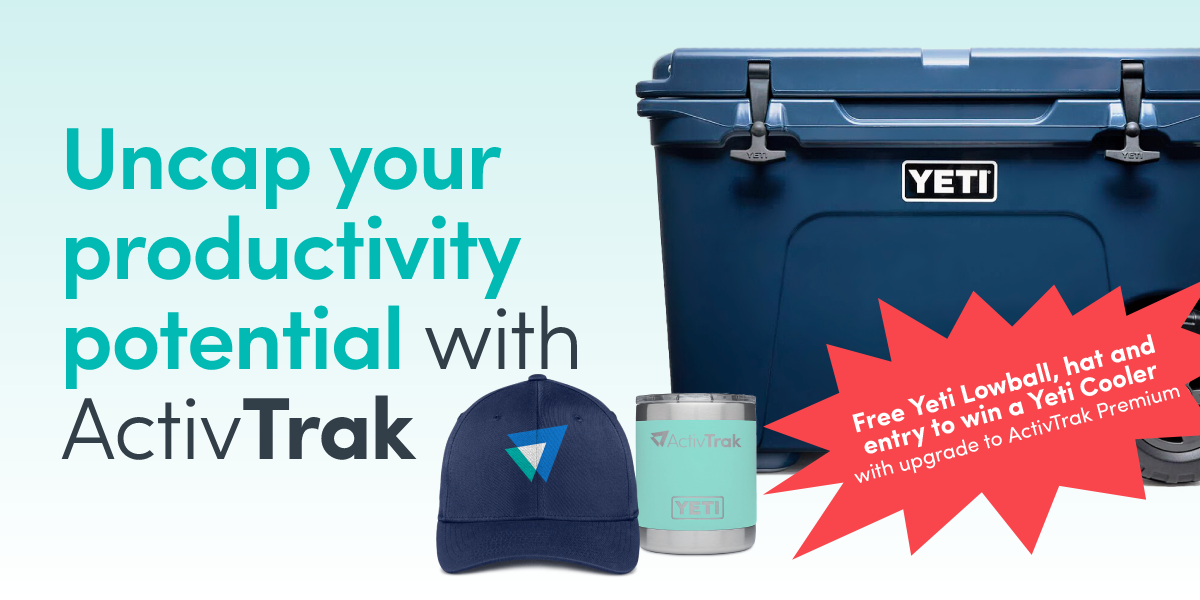 Promotion graphic containing Yeti cup, branded hat and Yeti cooler