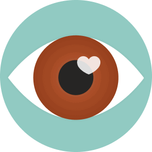 An 
eye with a heart illustrated on it.