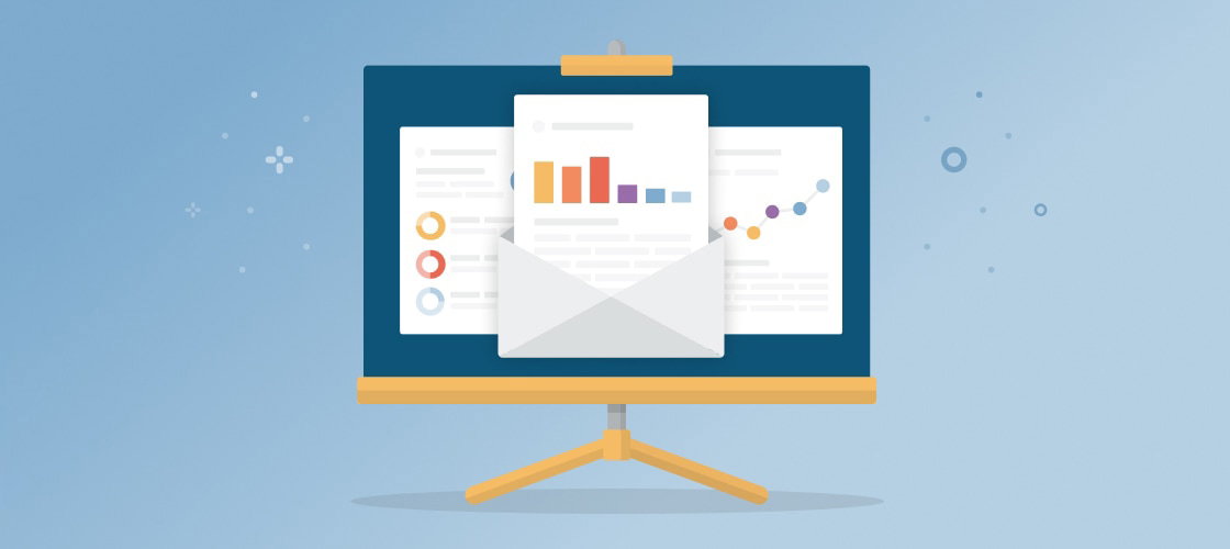 presentation screen with an email and graphs on it