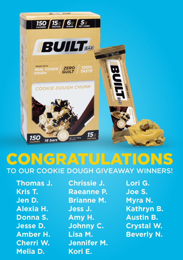 Built Bar Cookie Dough Chunk giveaway winners announced! Milled