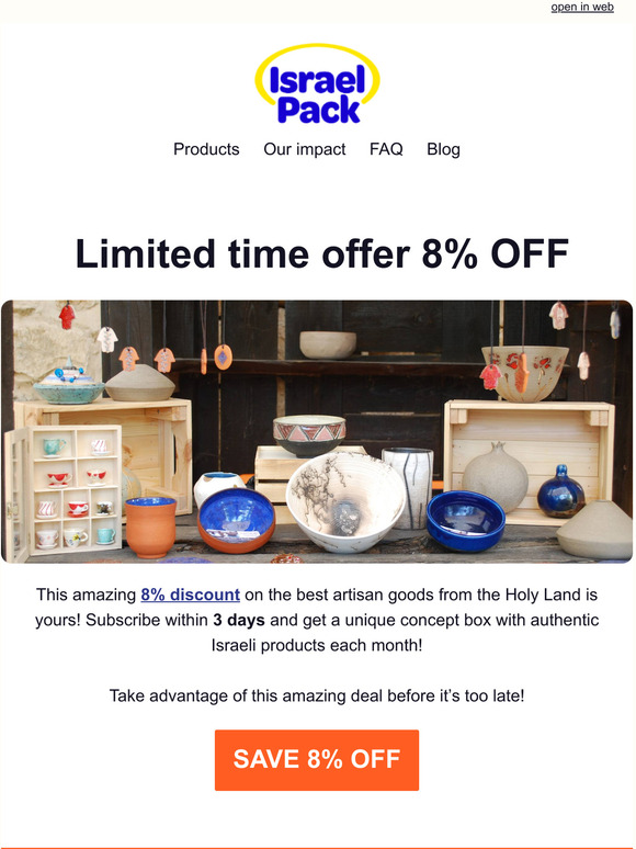 8% Off Israel Pack exclusive promo code for our email subscribers