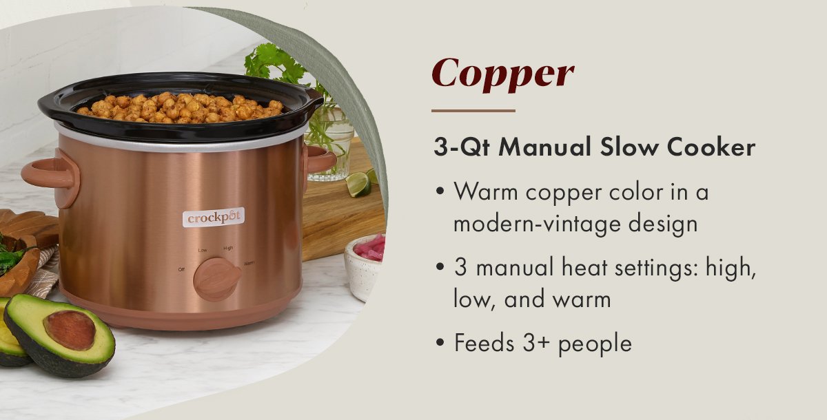 Crockpot Design Series 3-Quart Manual Slow Cooker, Copper