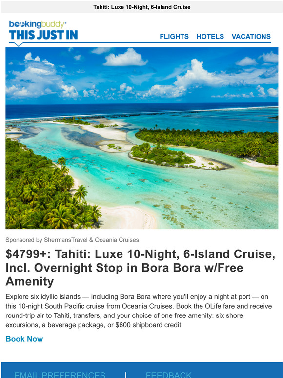 $4799+: Tahiti: Luxe 10-Night, 6-Island Cruise, Incl. Overnight Stop in Bora Bora w/Free Amenity
