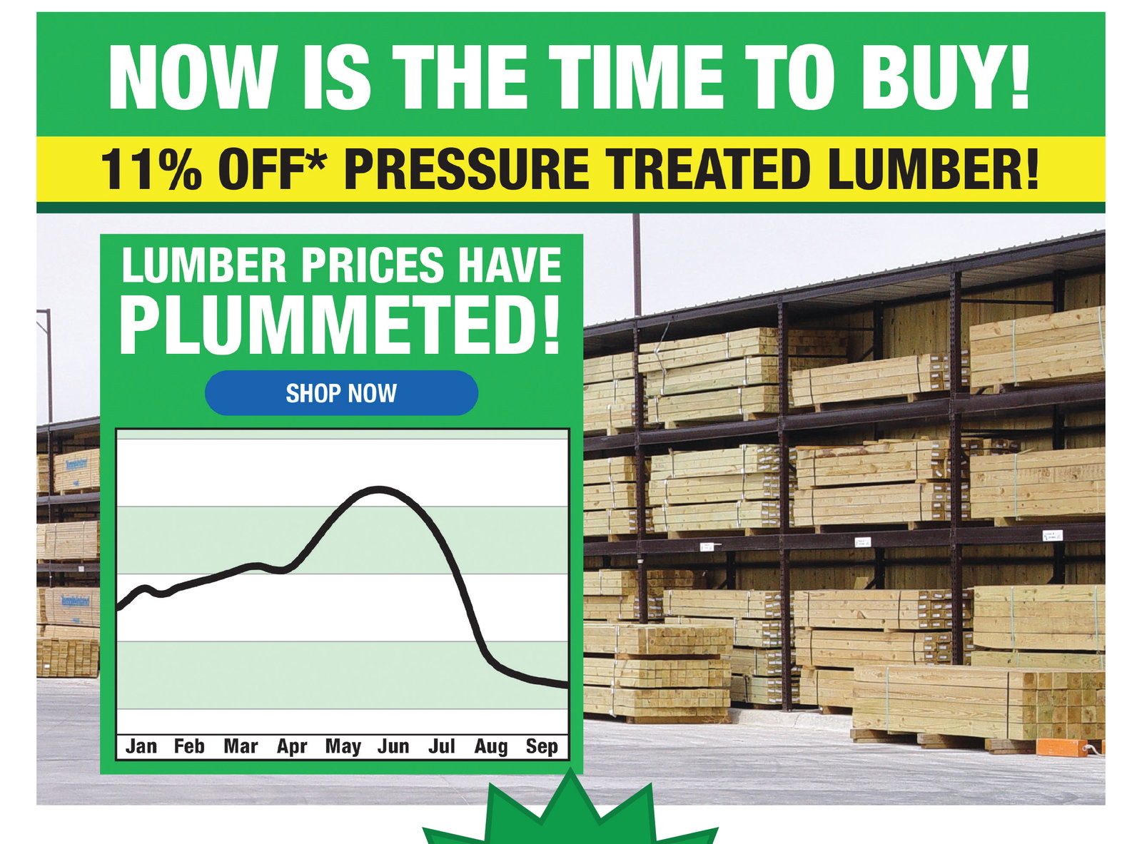 Now Is The Time To Buy - 11% OFF* Pressure Treated Lumber!
