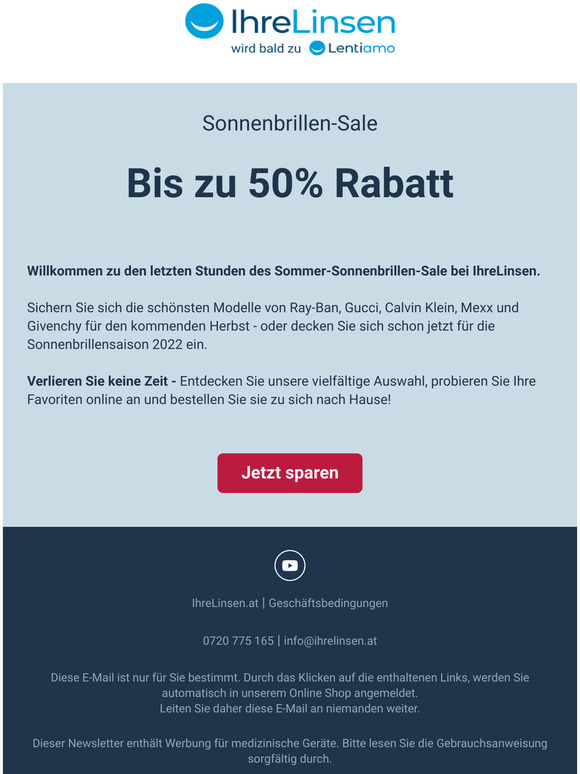 Sonnenbrillen-Sale! Bis zu 50% Rabatt!