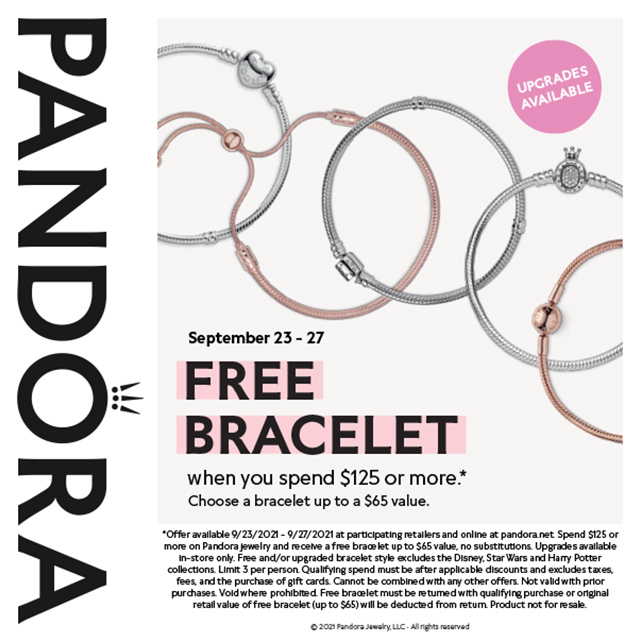 free pandora bracelet with $125 purchase