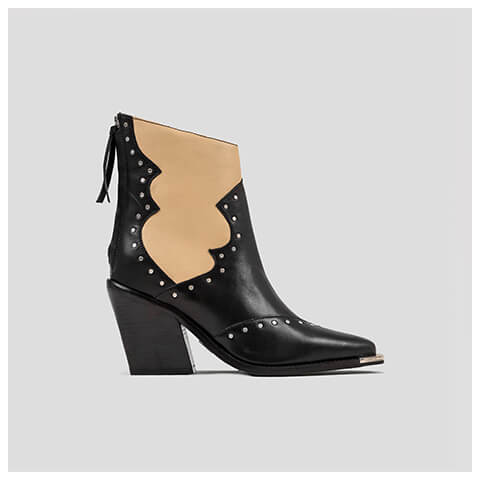 Bronx Dames Enkellaarsjes Zwart led carre sleehak bootie | Van den Assem