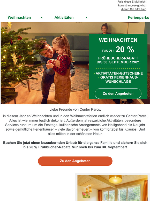 Center Parcs / Sunparks / Pierre & Vacances Weihnachten 2021 bei