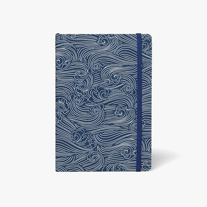 Agenzio Medium Lined Notebook - Navy Waves