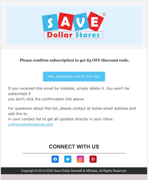 Save Dollar Stores: Newsletter subscription confirmation