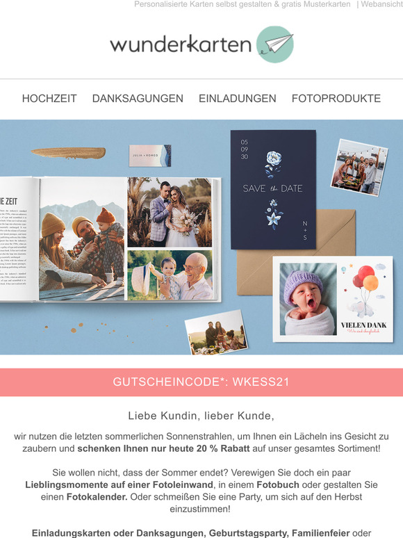 , NUR HEUTE: 20% auf ALLES - Summer-Sale bei Wunderkarten 
