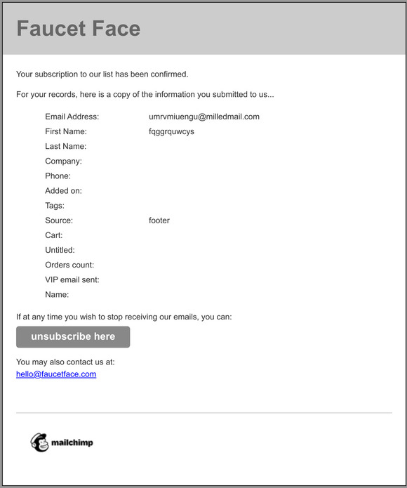 Faucet Face: Subscription Confirmed