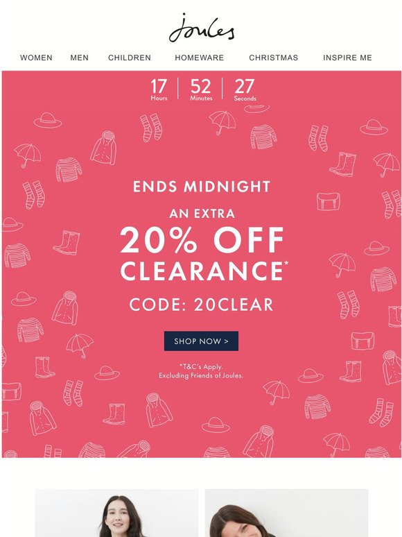 Quick! Extra 20% off Clearance ends midnight