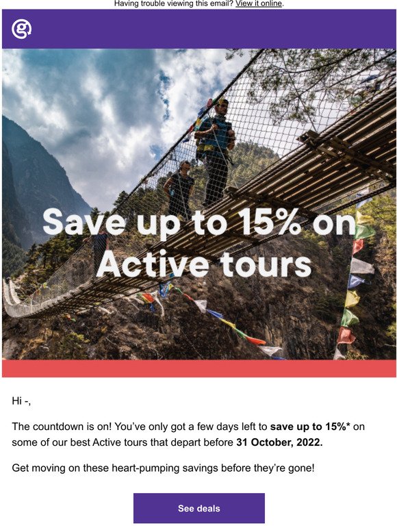 Last call to save on Active tours!