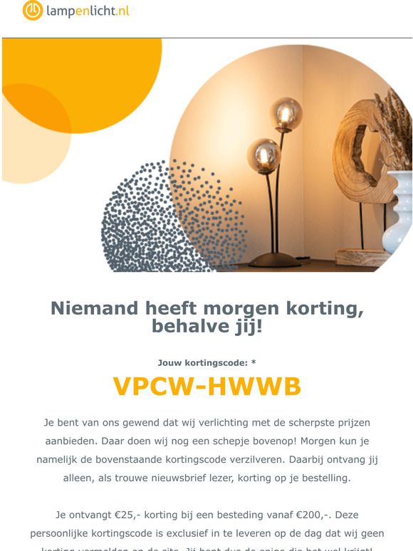 Alleen jij ontvangt morgen korting