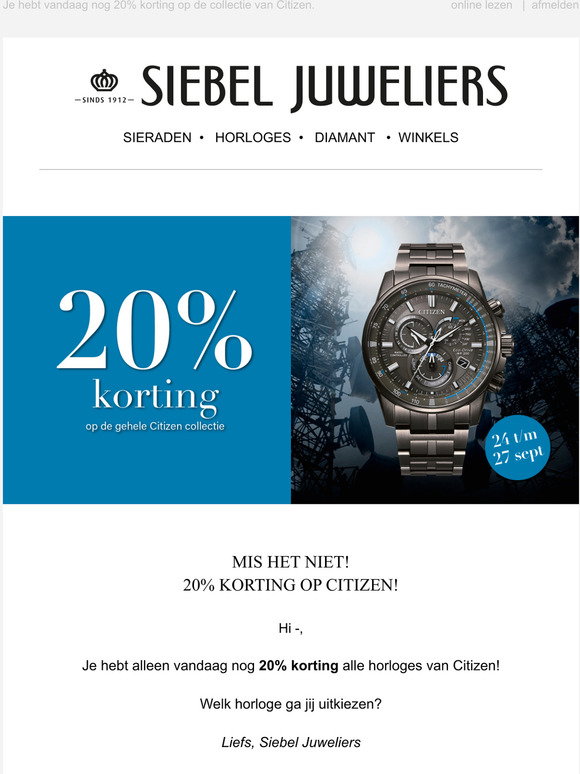 siebeljuweliers: -je hebt alleen vandaag nog korting op Citizen! | Milled