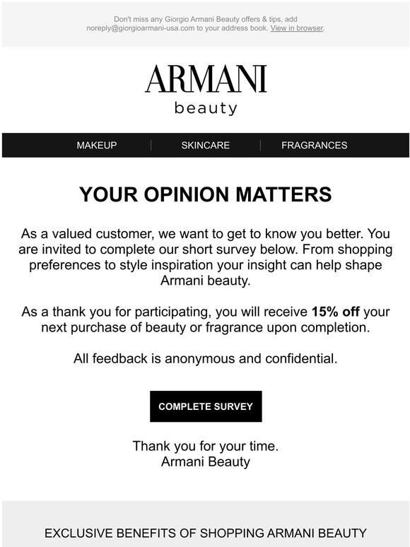 giorgioarmanibeauty usa Help us shape Armani beauty. Milled