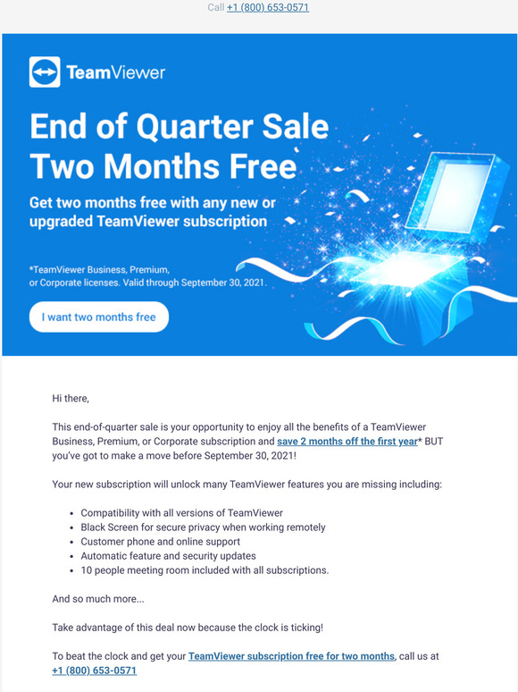 TeamViewer EMEA & APAC [End of Quarter Sale] Get two months on US with