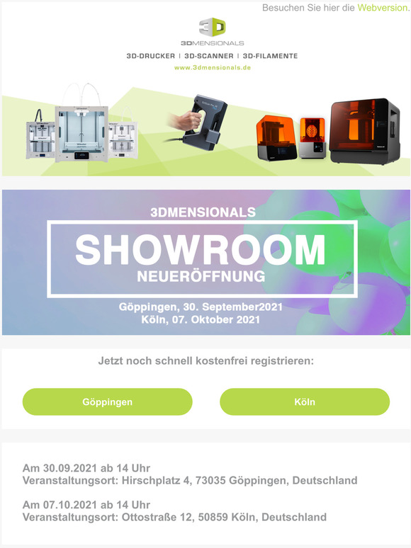 Nicht verpassen: Wir laden Sie ein - Neuer 3D-Drucker Showroom in Gppingen (bei Stuttgart) und Kln!