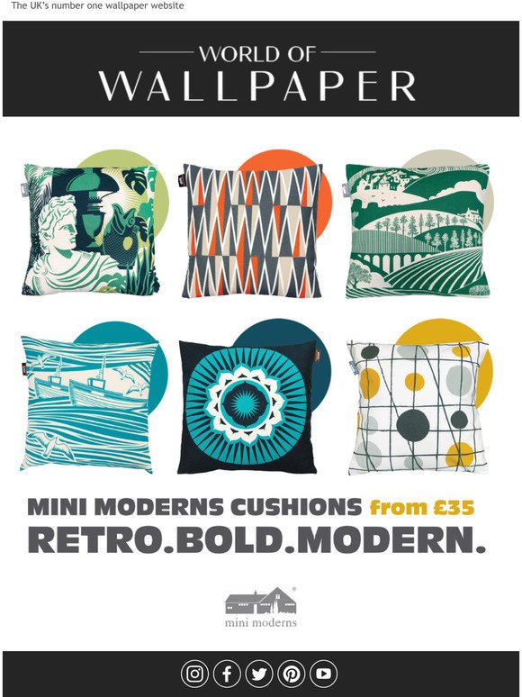 Mini Moderns at World of Wallpaper. Cushions. Wallpapers.
