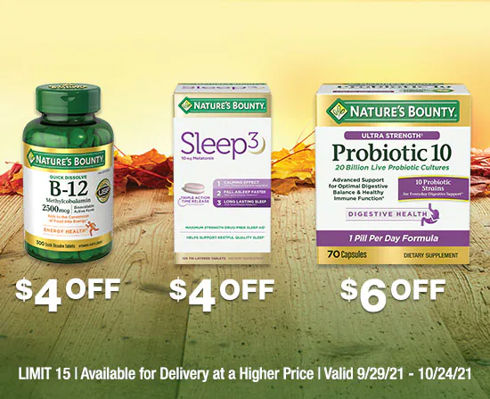 Limit 15. Available for delivery at a higher price. Valid 9/29/21 - 10/24/21.