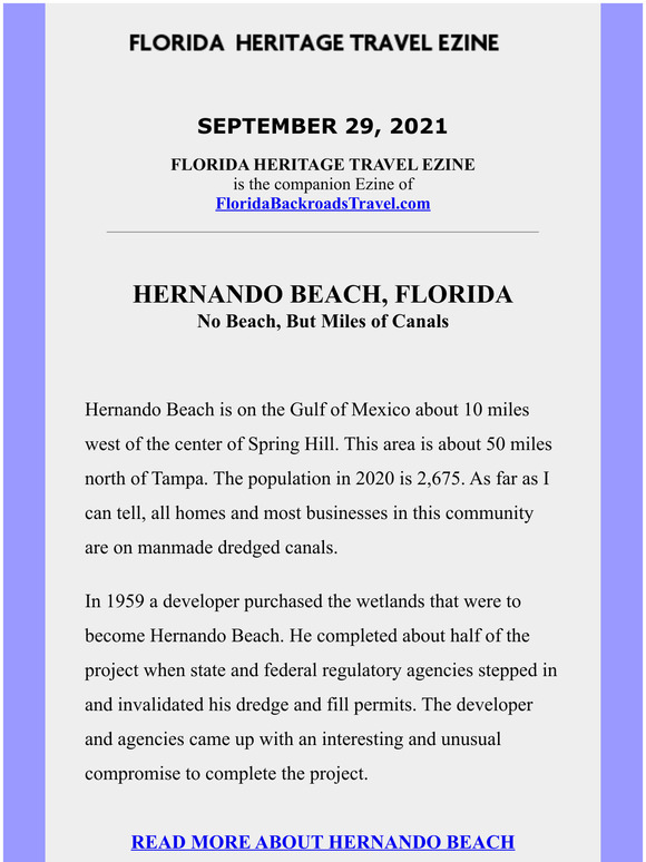 Florida Heritage Travel, September 29, 2021 - Hernando Beach