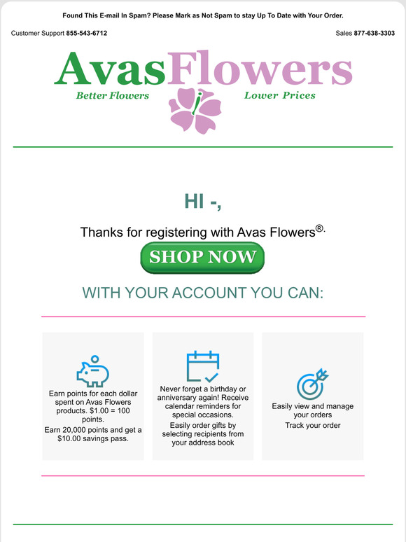-here's your Avas Flowers account info!