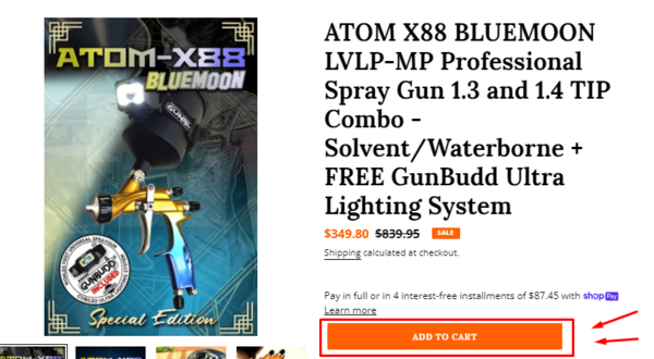 ATOM X88 INFINITY LVLP Professional Spray Gun 1.3 and 1.4 TIP Combo -  Solvent/Waterborne + FREE GunBudd Ultra Lighting System