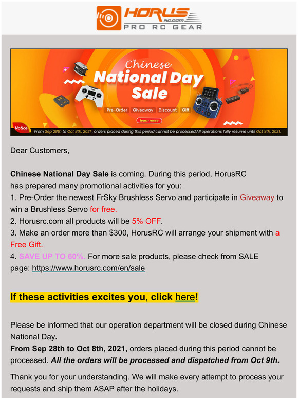 HorusRC Chinese National Day Sale(9.28-10.8)