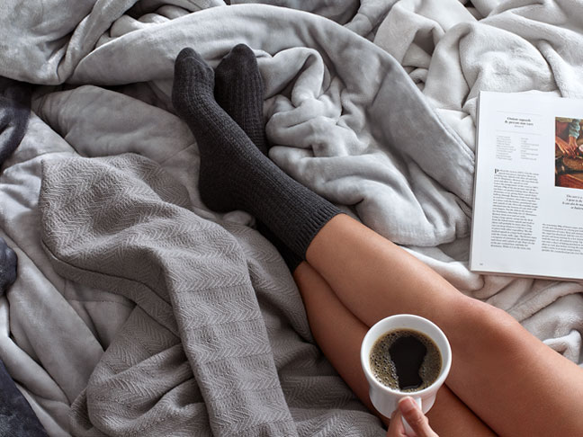 Blanket with Feet and Coffee