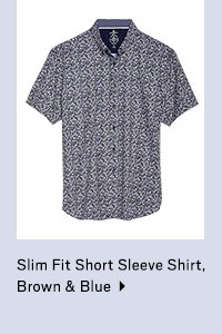 Slim Fit Short Sleeve Shirt, Brown & Blue