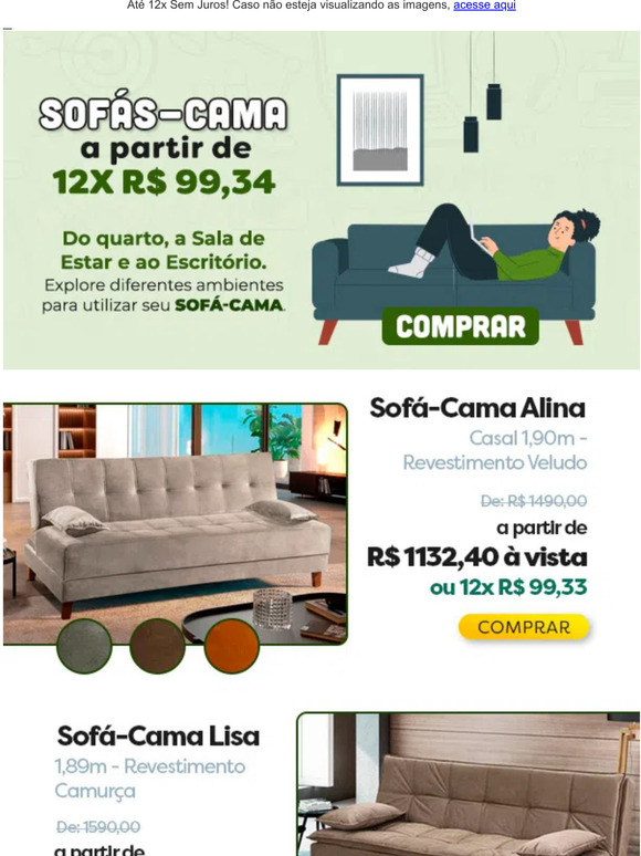 Sofs-Cama a partir de 12x R$ 99,34. Versatilidade e Conforto Garantido!