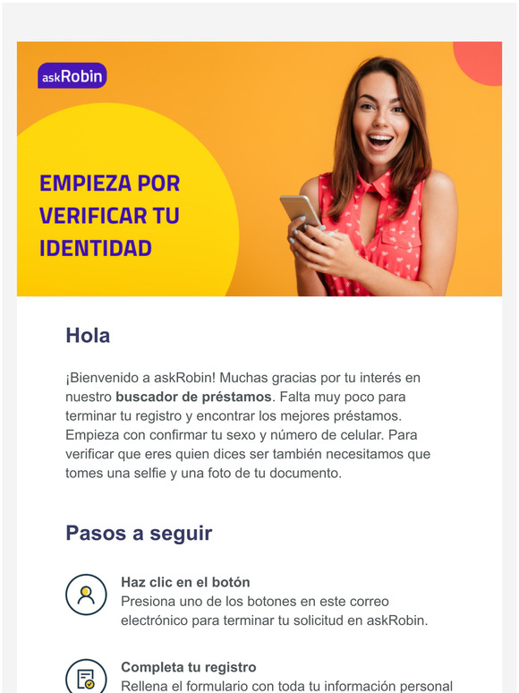 Bienvenido a askRobin! Falta poco para terminar