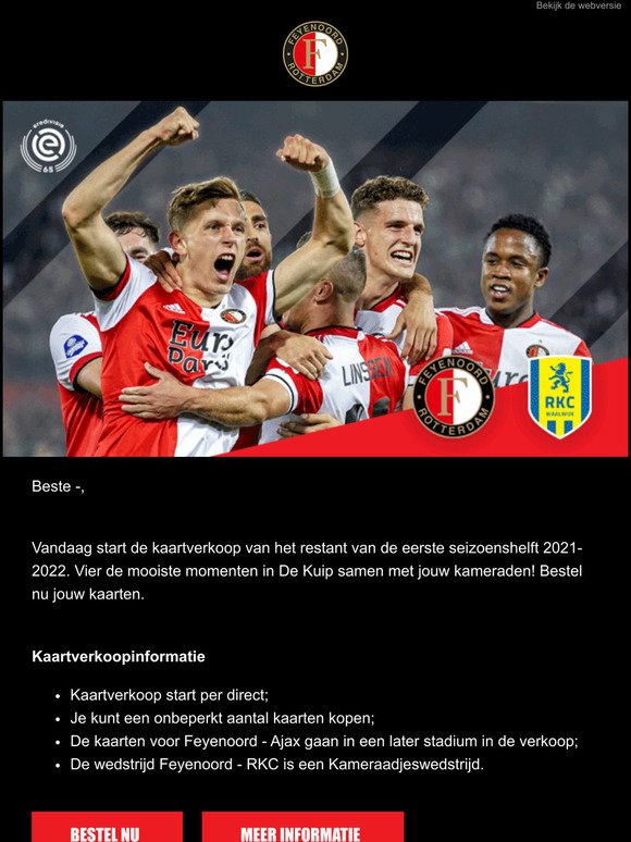 Kaartverkoop 5 Eredivisie thuiswedstrijden van start