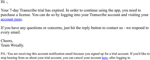 Thank you for trying out Transcribe