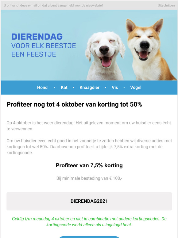 Verwen uw huisdier tijdens Dierendag