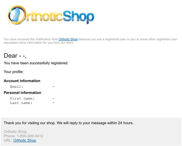 Orthotic Shop: Customer sign-in confirmation