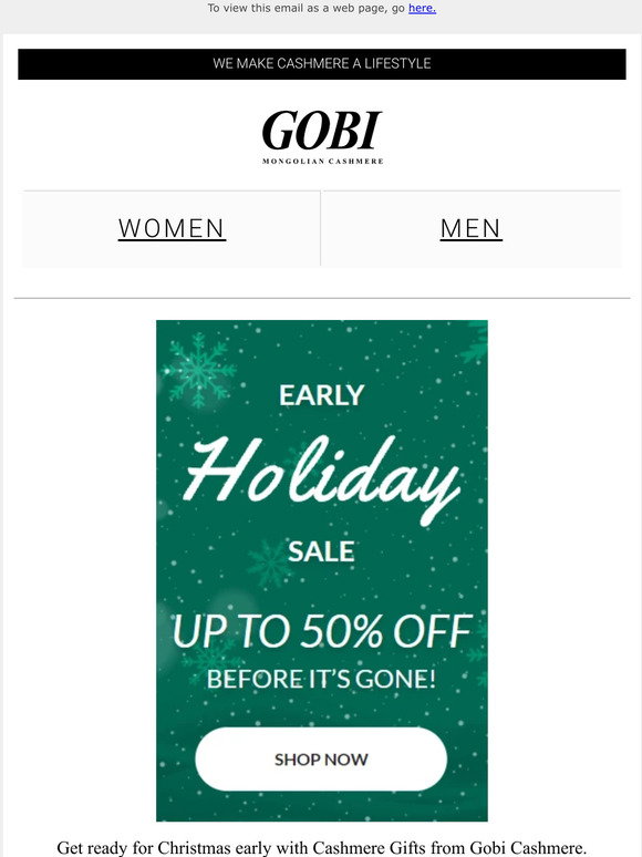 Gobi Cashmere: Early Christmas Sale Up 
