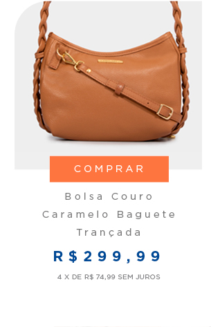 Bolsa Couro Caramelo Baguete Trançada