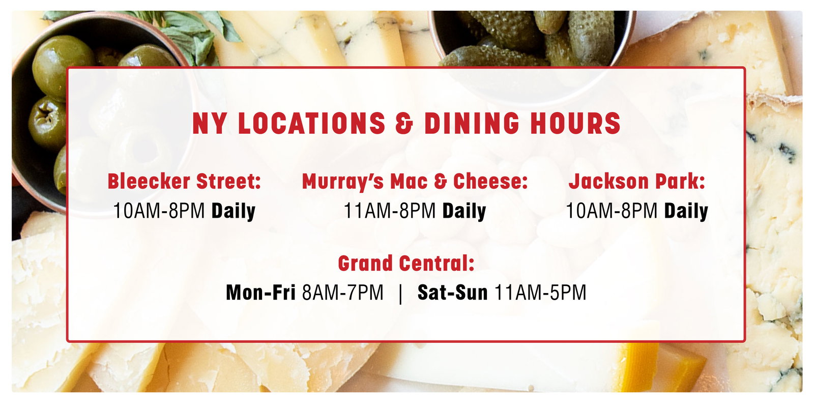 NYC Locations and Dining Hours