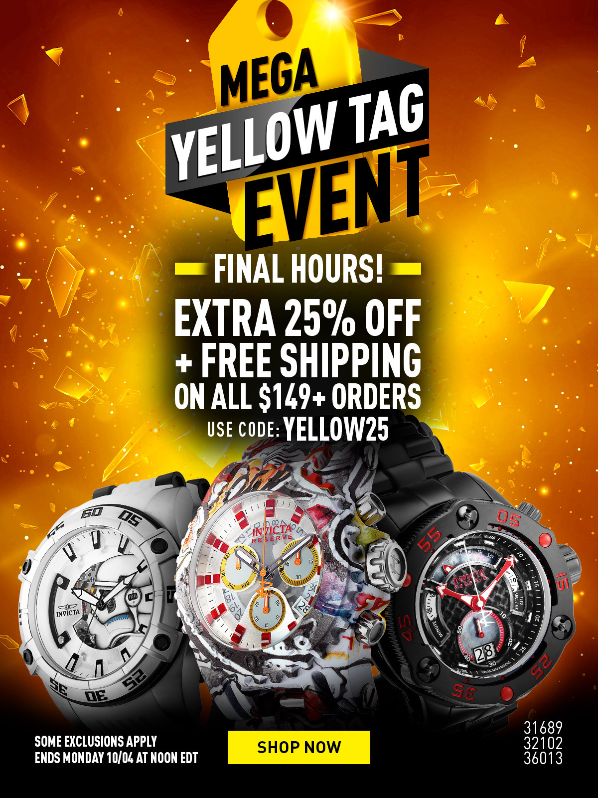 Invicta yellow tag on sale event