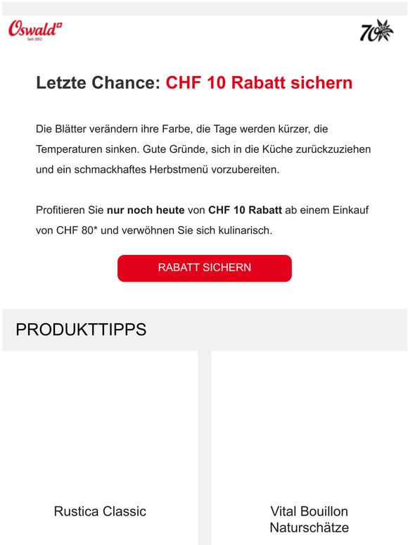 Letzte Chance: CHF 10 Rabatt sichern!